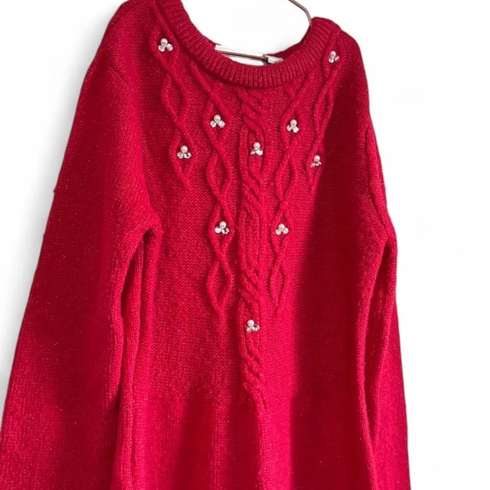 The Children’s Place Girls 10/12 Elegant Cable‎ Knit Red Sweater Dress - Picture 6 of 10